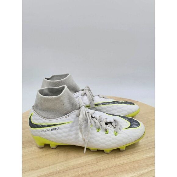 Nike JR Phantom 3 Academy DF FG Soccer Cleats White  Gray Volt AH7287 107 SZ 1Y - Picture 1 of 8